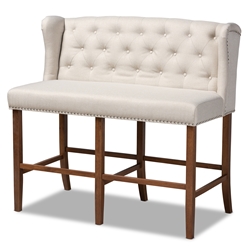 Baxton Studio Alira Modern and Contemporary Beige Fabric Upholstered Walnut Finished Wood Button Tufted Bar Stool Bench